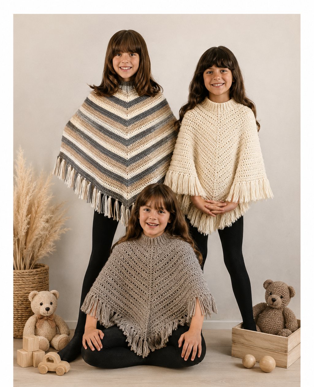 Vintage girl's  ponchos -3 styles knitting pattern *dk 8 ply light worsted yarn needed* knitting pattern downloadable pdf
