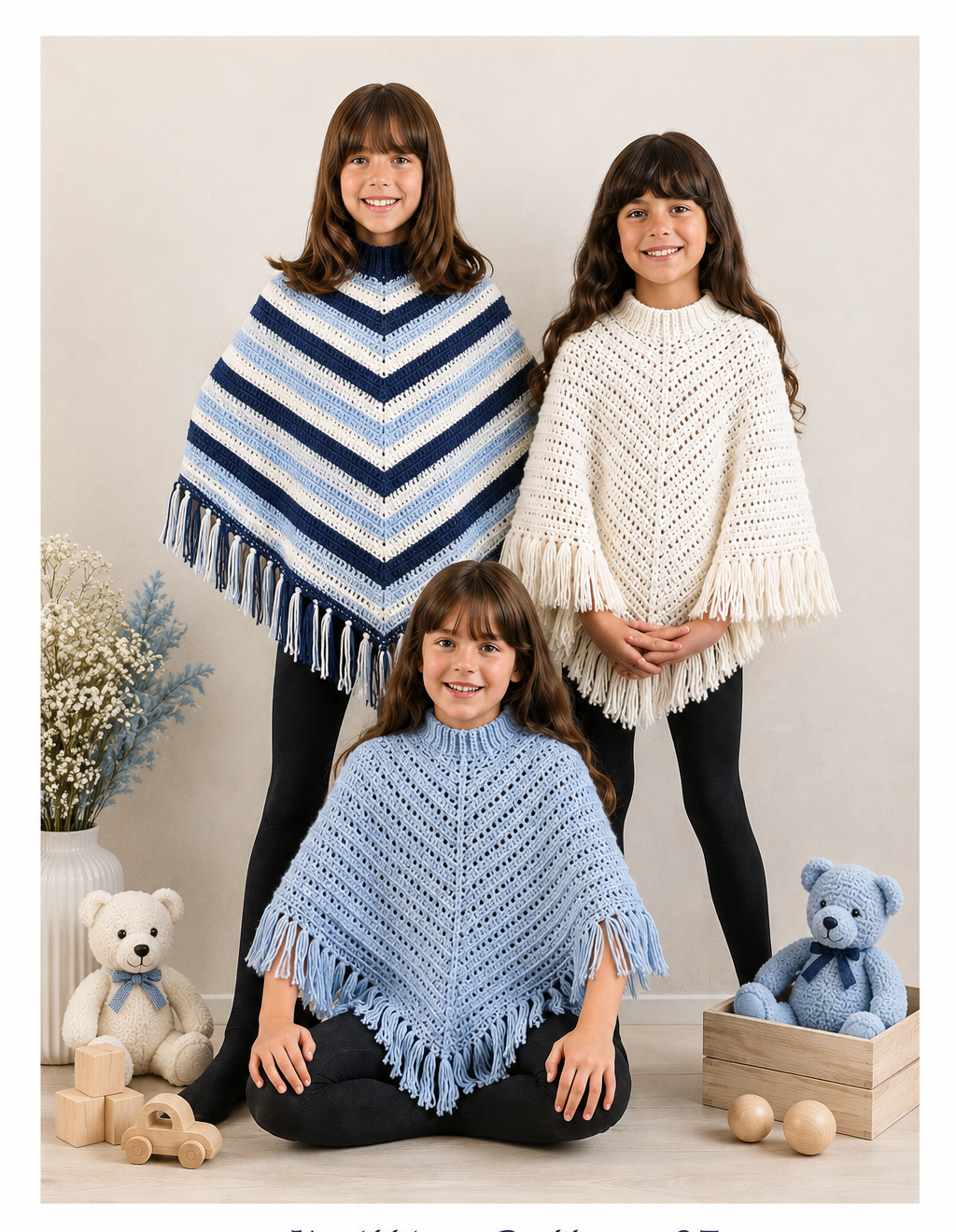 Vintage girl's  ponchos -3 styles knitting pattern *dk 8 ply light worsted yarn needed* knitting pattern downloadable pdf