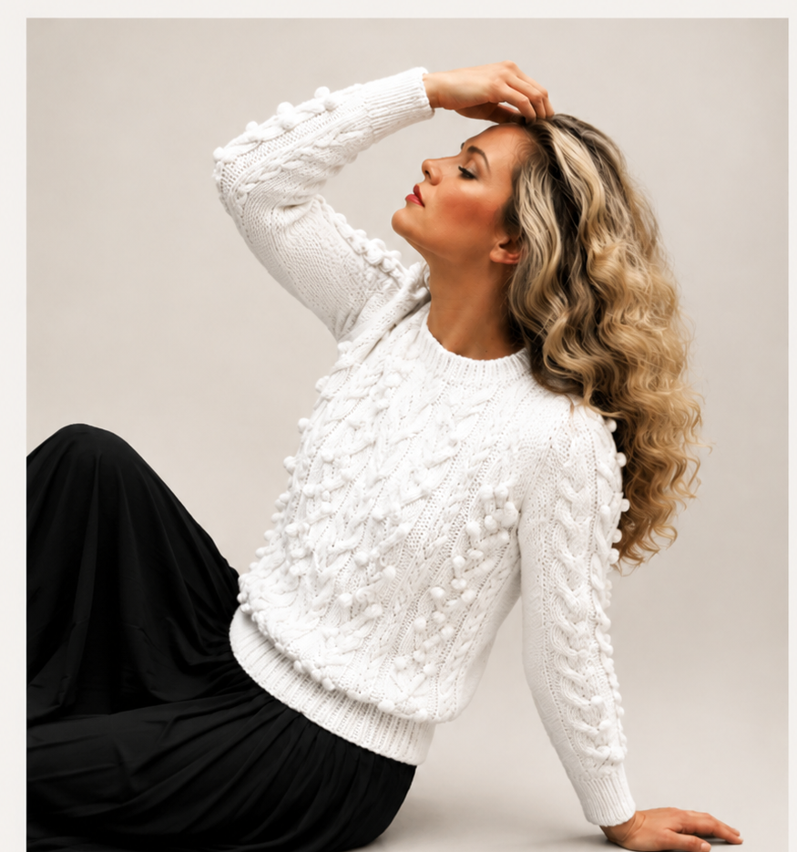 Woman's cable sweater with cluster bobbles* 34"-38"  *dk 8 ply wool- * knitting pattern