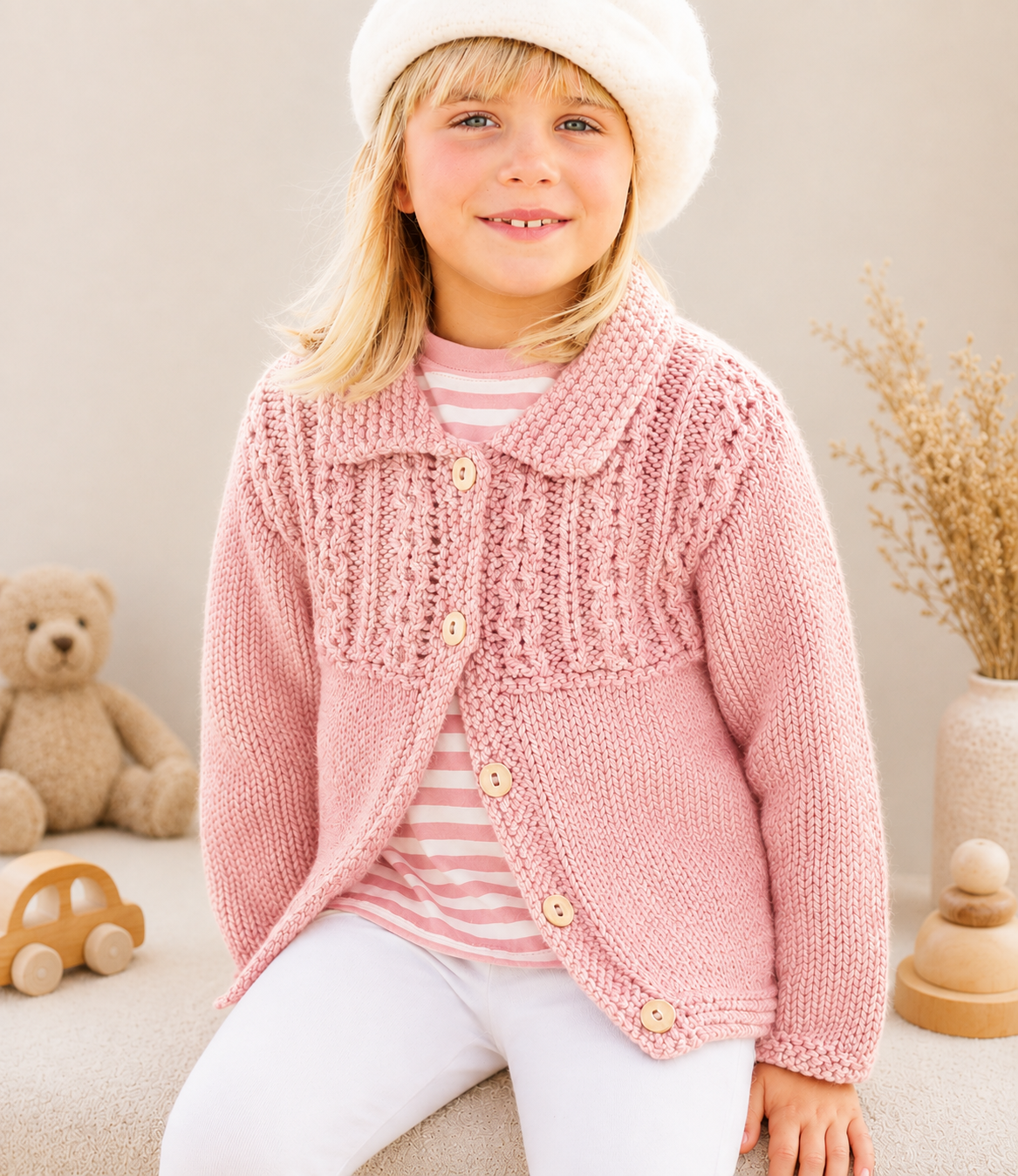 Childs Chunky Cable Cardigan with collar  Quick knit winter cardigan Chunky Bulky 12 ply wool  22-32" (2 - 13 yrs) Knitting pattern download