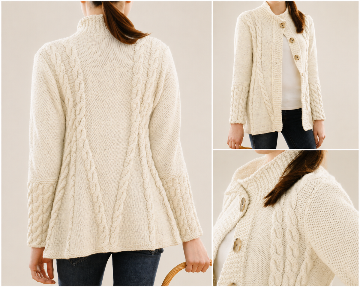 Womans Ladies Aran A Line Cable Swing Jacket 34" 56" ~ Aran 10 Ply Worsted Knitting Pattern PDF Instant download