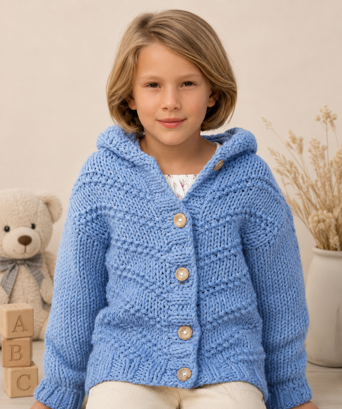 Super chunky Hooded Easy Knit Coat Jacket 24 - 34 in 3-14 years Download PDF Knitting Pattern- Super Chunky- Super Bulky 14 ply yarn