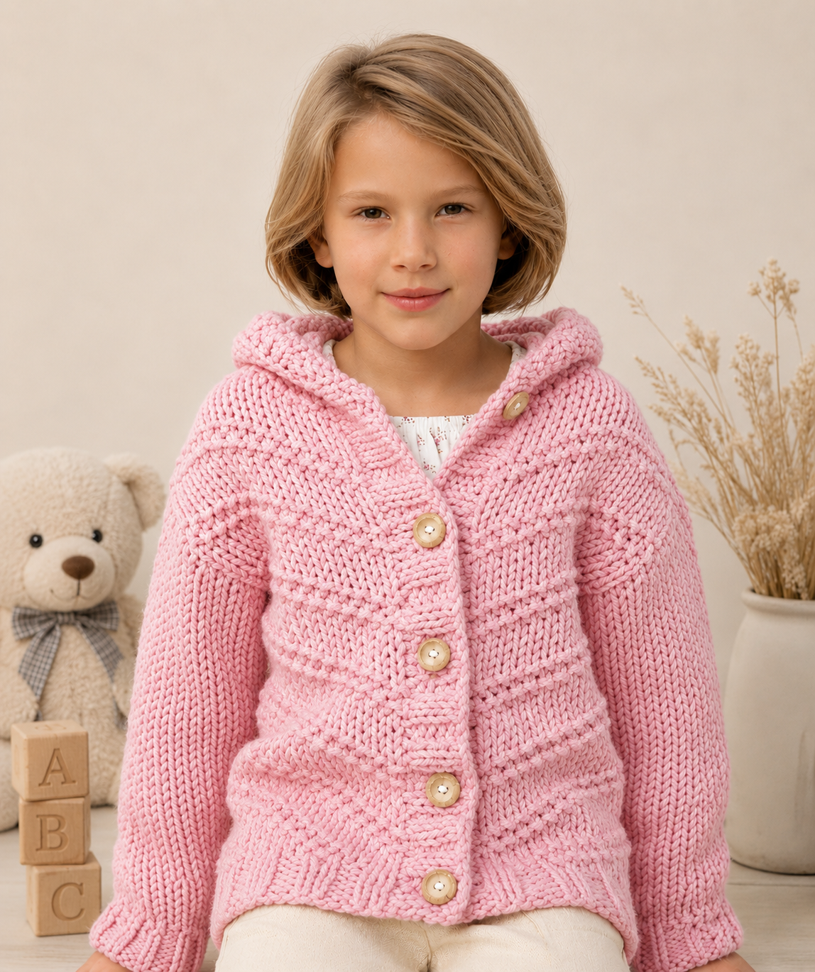 Super chunky Hooded Easy Knit Coat Jacket 24 - 34 in 3-14 years Download PDF Knitting Pattern- Super Chunky- Super Bulky 14 ply yarn
