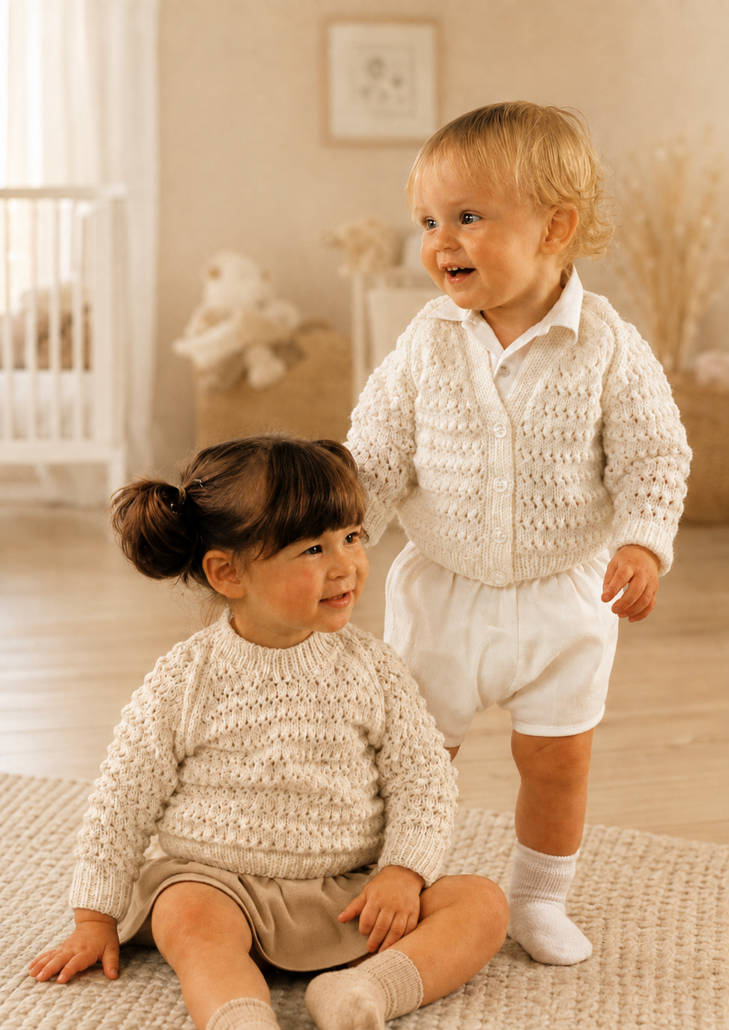 PDF Knitting Pattern- Baby easy Knit Textured sweater & Cardigan in DK-8ply 18-22"
