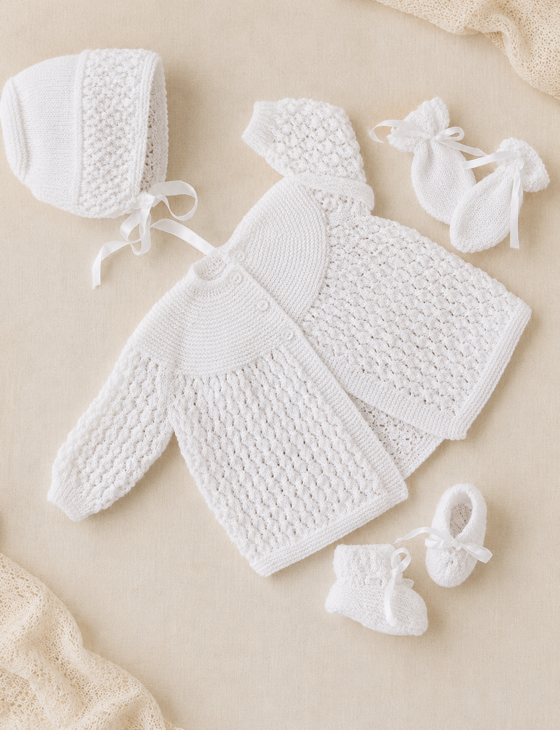 Vintage Baby Matinee Jacket- Dress Mitts Bonnet bootees in 4ply (PDF Download)