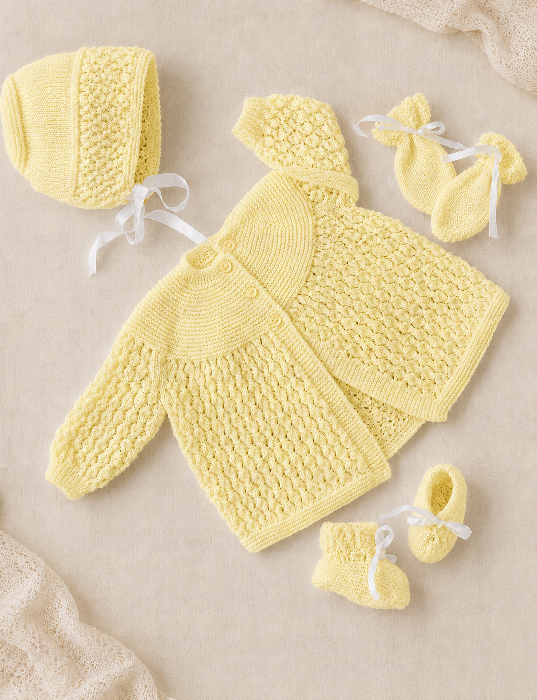 Vintage Baby Matinee Jacket- Dress Mitts Bonnet bootees in 4ply (PDF Download)