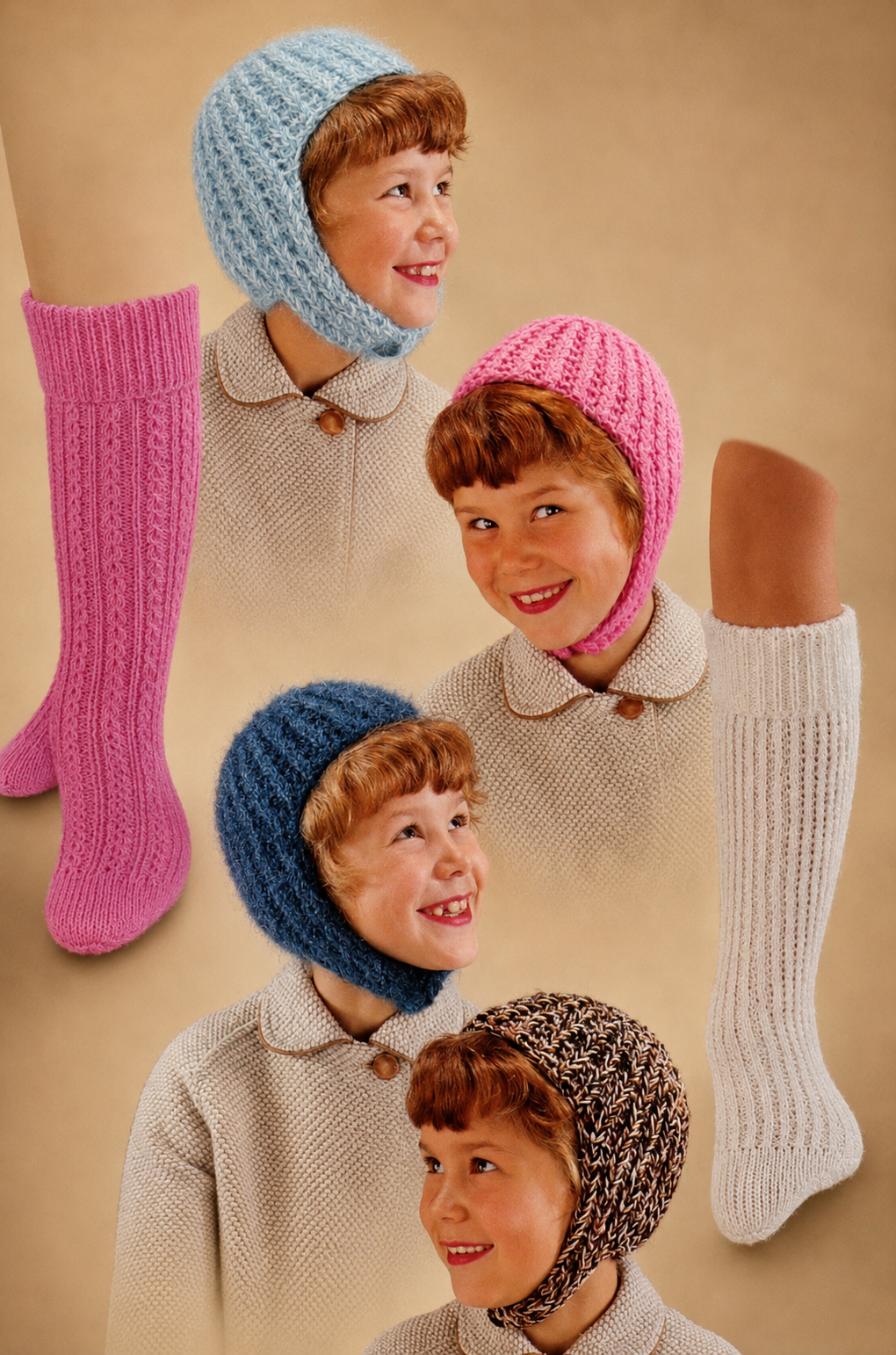 Vintage  Knitting Pattern Hats Helmets & Knee Socks 4 Ply DK PDF