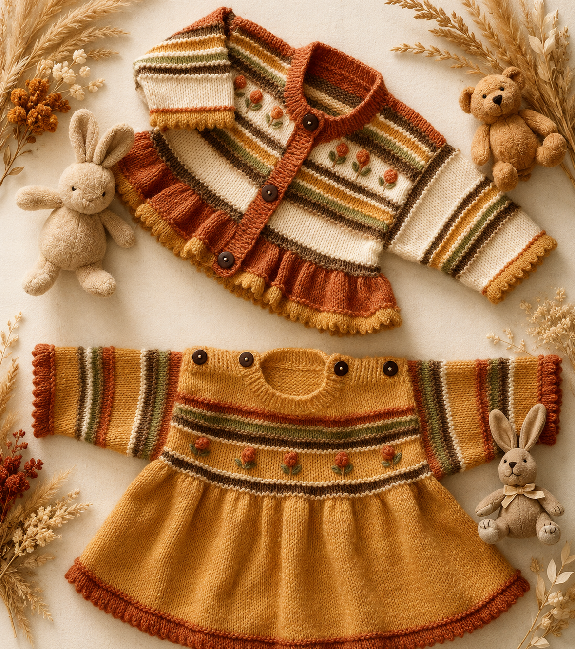 Baby Dress & Cardigan DK Knitting Pattern Premature–4 Years PDF