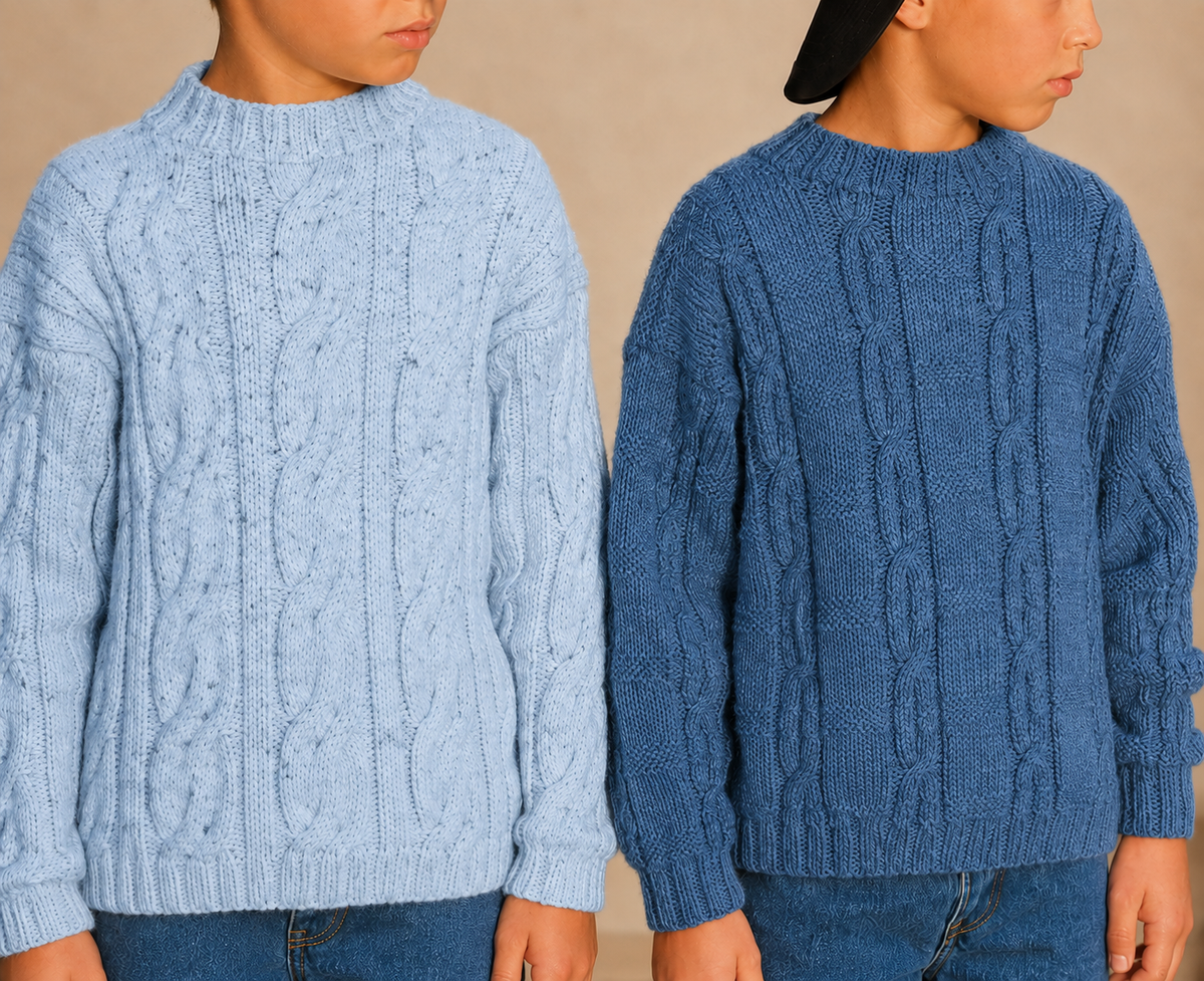 Boys Aran Sweater Cable Jumper Crew Neck 4-12 years Aran worsted 10ply -  knitting pattern pdf