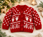 Christmas Baby- Reindeer Snowflake Cardigan- V neck drop sleeves  DK 8 PLY Light worsted knitting pattern   Fits Birth- 6 Years