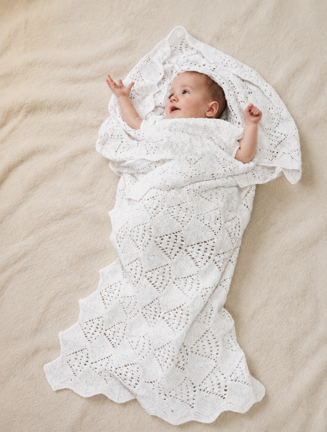 Baby Vintage Shawl in 3 ply Lambs wool - scalloped edges heritage shawl -46 Inches square Knitting pattern PDF Download Christening baptism