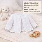 Baby Girl's Eyelet lacy  garter stitch edge cardigans Long short sleeves- fits 16 - 26" chest (0-7 years)