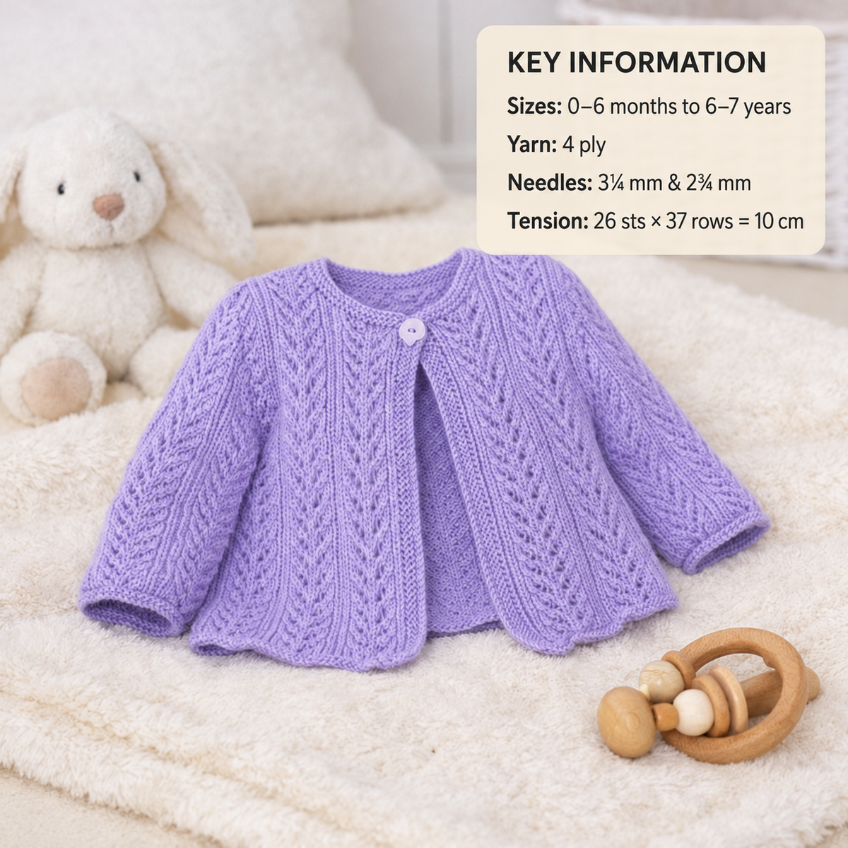 Baby Girl's Eyelet lacy  garter stitch edge cardigans Long short sleeves- fits 16 - 26" chest (0-7 years)