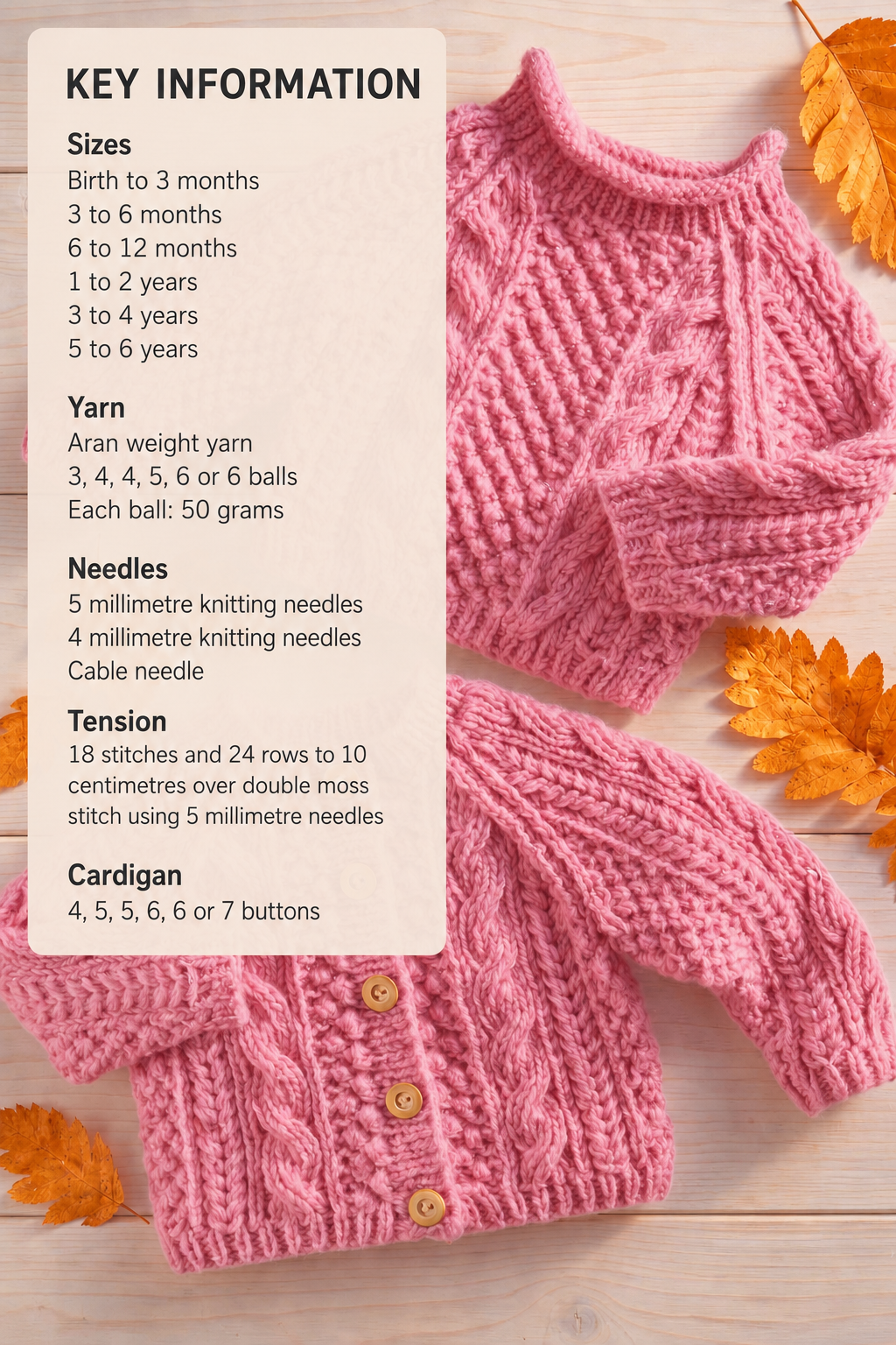 Traditional Aran Cardigan & Roll Neck Jumper Knitting Pattern (0-6 yrs)