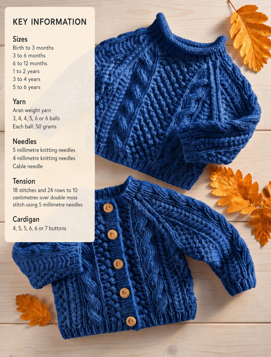 Traditional Aran Cardigan & Roll Neck Jumper Knitting Pattern (0-6 yrs)