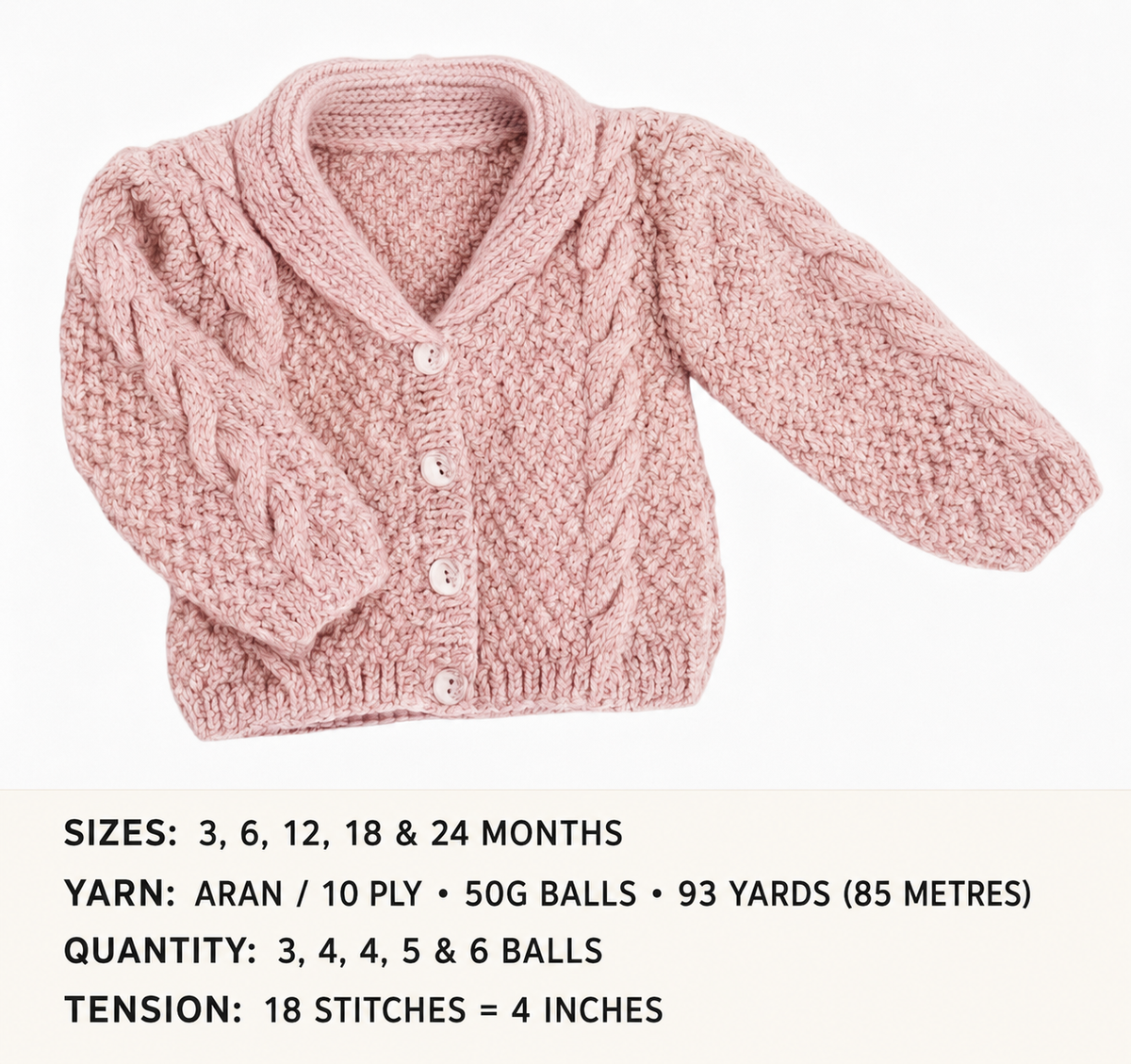 Child's Cable Cardigan-shawl collar Jacket Boy- Girl