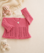 Girl's Baby Jacket Cardigan- picot edges lace pattern  Sport - 5 ply Ply- 20" - 24" ( 3-12 months)-- Knitting Pattern Download PDF