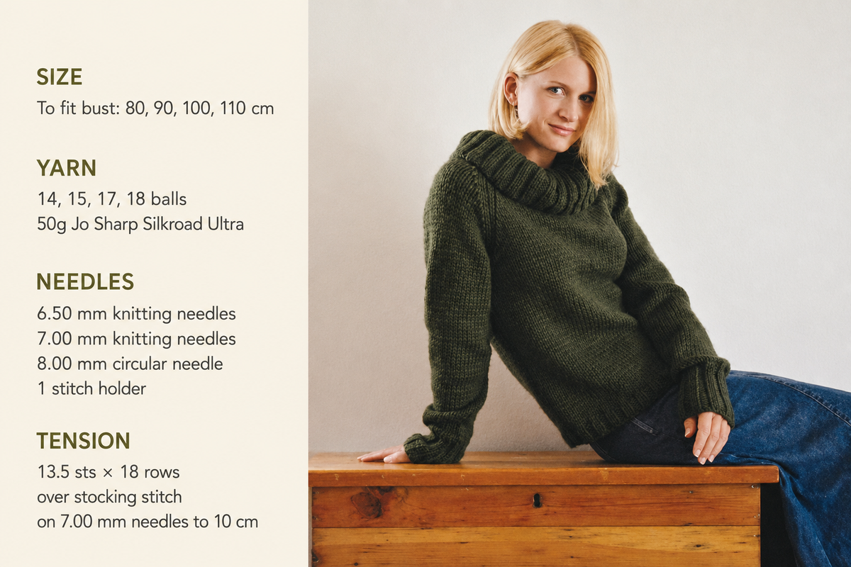 Woman's Chunky Raglan Sweater- Ribbed bands & fold over cowl collar- Chunky Bulky wool -80-110 cm chest
