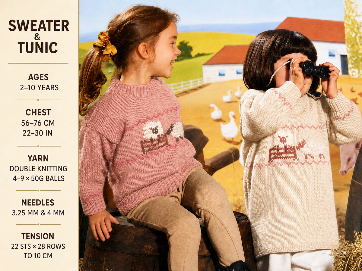 Girl or Boys Sheep Jumper- 8 ply- double knitting wool- 22 - 30 in Chest Download PDF Knitting Pattern