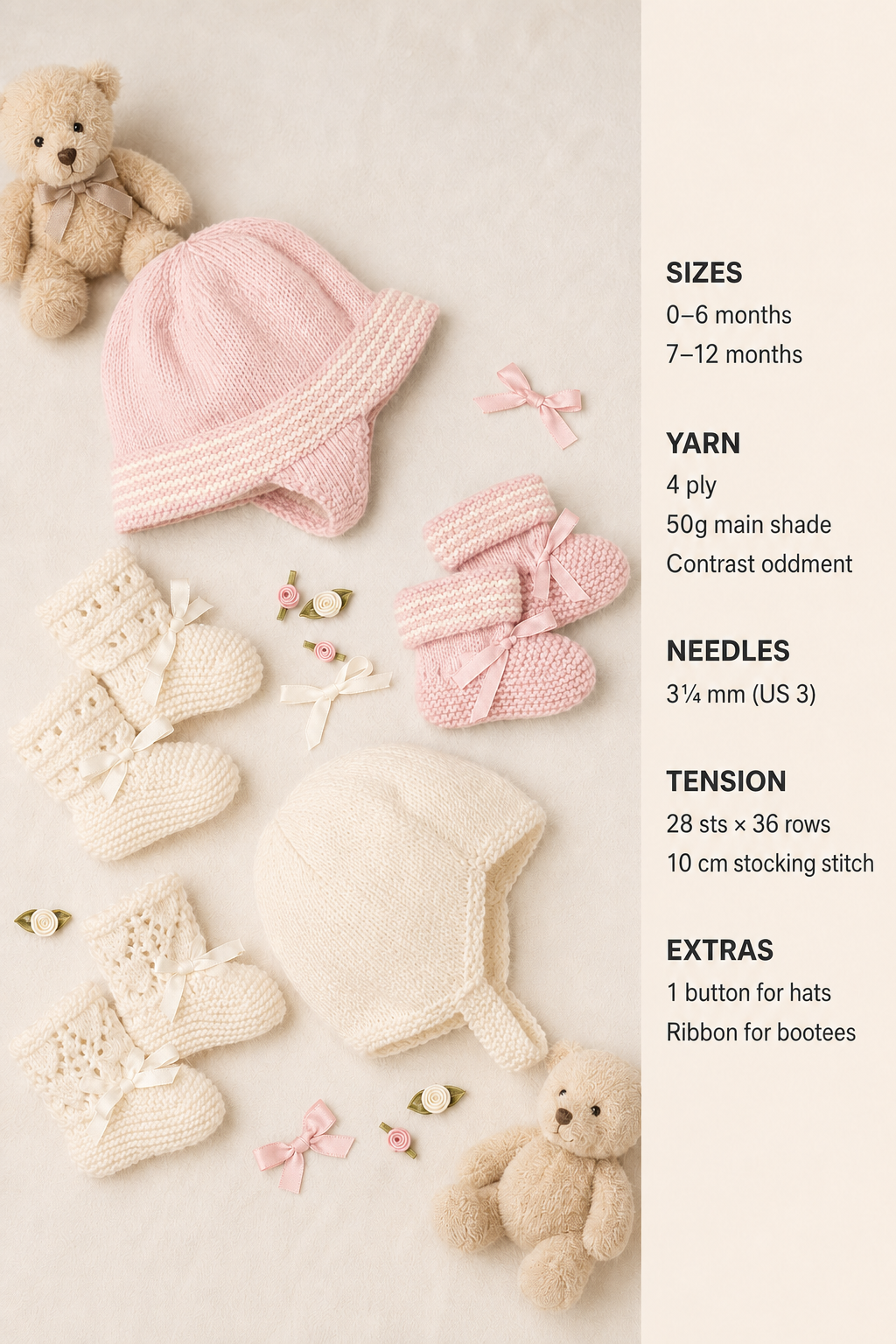 Baby Girl Boy  Hat Helmet & bootees- Easy pattern ~Birth up to 12 Months~ ~ 4ply~ Fingering - Knitting Pattern