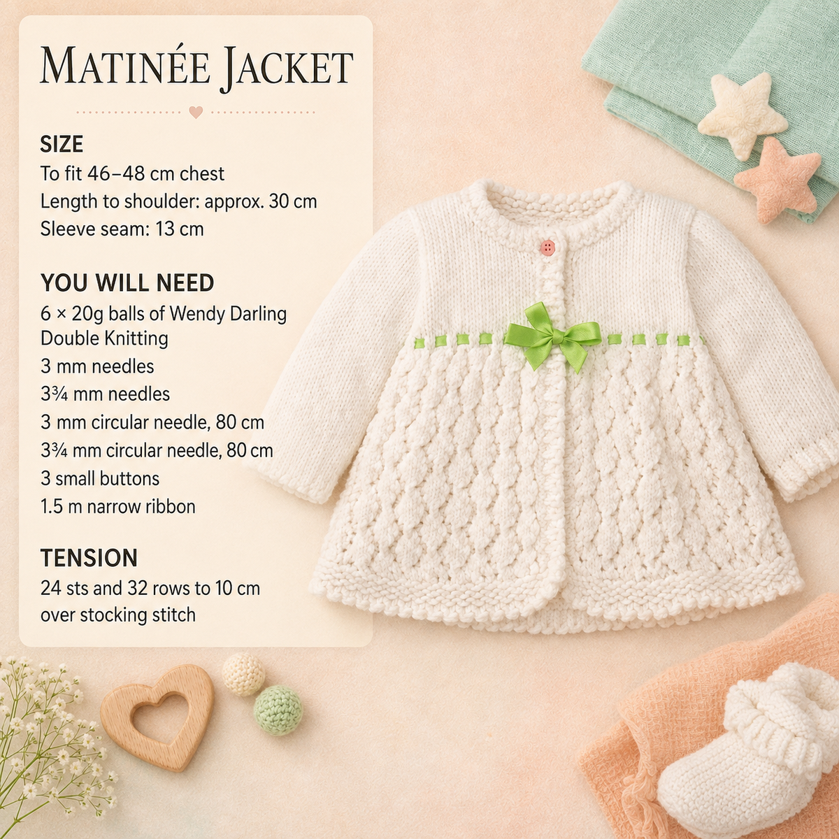 Baby Girl Lacy Matinee Jacket Picot Edging 46 - 48 cm chest  DK 8PLY Light worsted wool- Knitting pattern