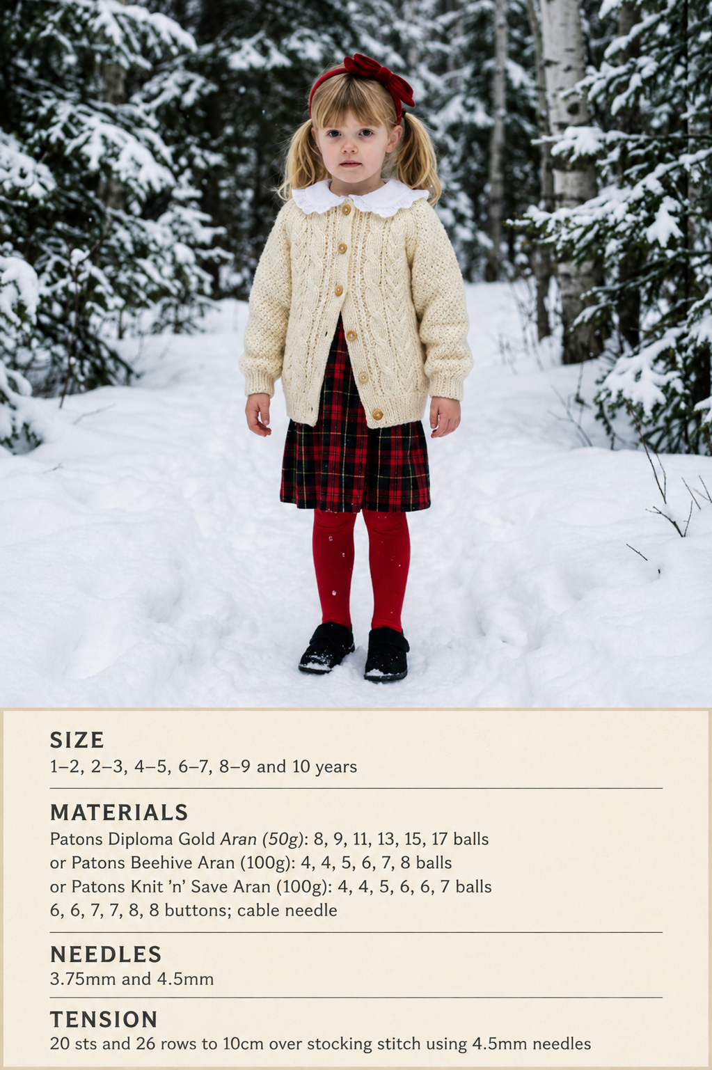 Traditional Aran Cardigan  Button front jacket Knitting Pattern (1-10 yrs)
