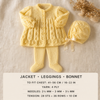 Baby Girl Round Neck Jacket- coat Leggings  Mitts & Hat Lacy pattern 16" - 22" 4Ply Fingering Knitting Pattern PDF download