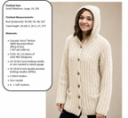 Womens Hooded Cable Rib Longline Cardigan Jacket Pockets Hood 36"- 52" Larger Sizes Aran 10 Ply Worsted