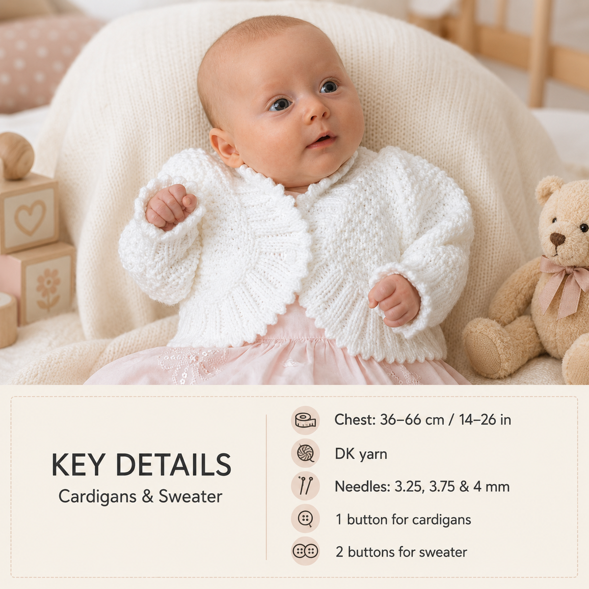 Baby Girl Bolero style Cardigan & Jumper DK ( 8PLY ) Yarn chest Small  14" - 26 ins- Download PDF Knitting Pattern