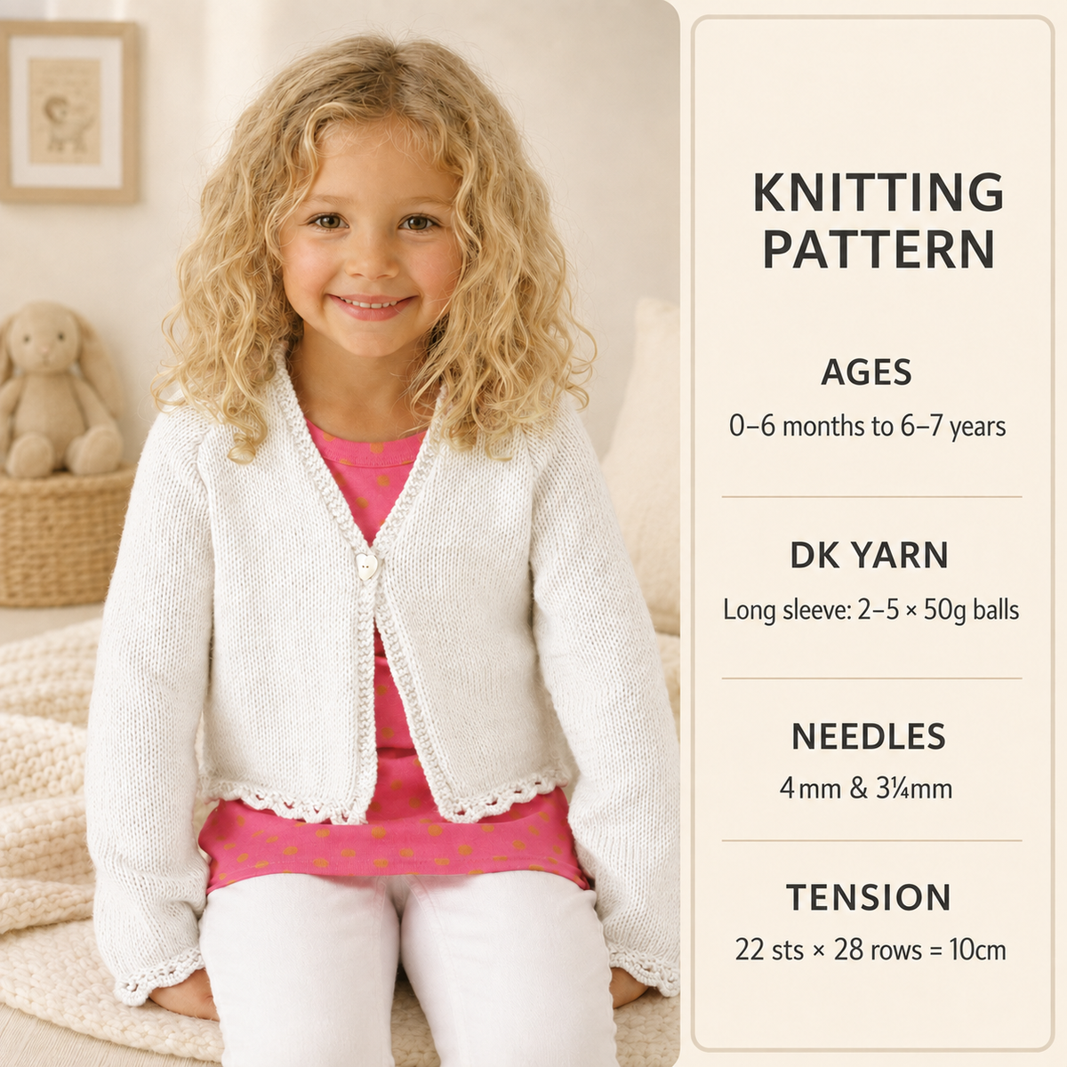 Girls Lacy Eyelet picot border Easy V Neck Raglan Cardigan Jacket 16-26" ~(0-7 yrs)  DK 8 Ply Knitting Pattern pdf Instant Download