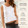 Womens zig zag Round Neck Summer sleeveless Top - Vest  32"-42" 4 Ply Cotton Yarn- Knitting Pattern PDF download
