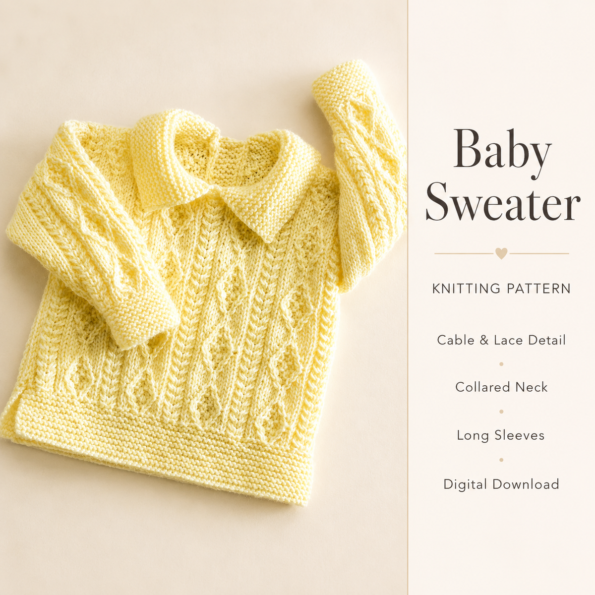 Baby Guernsey Style round neck Sweater with collar-DK 8 ply Light worsted wool- Premature - 12"-22" Boy Girl knitting pattern download PDF