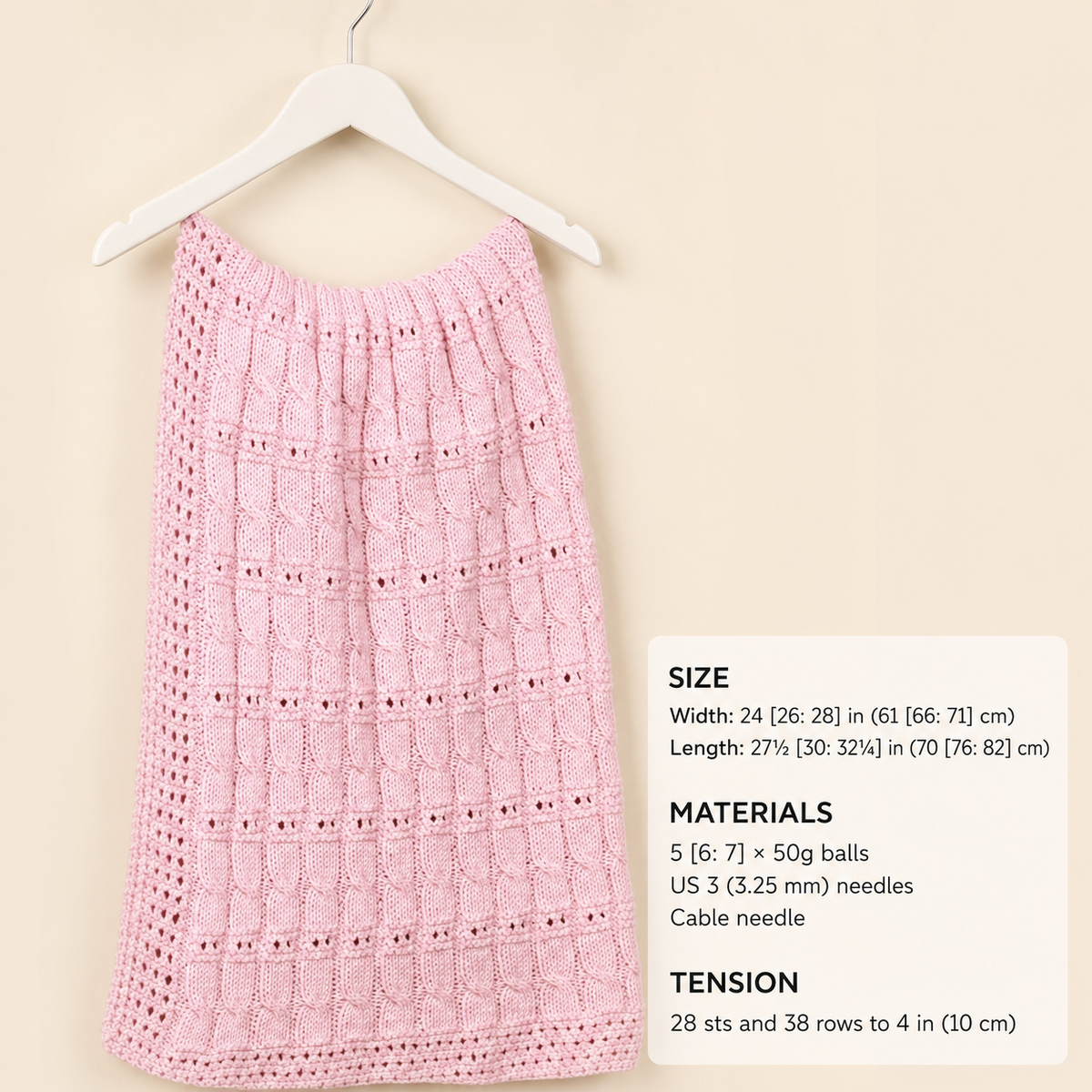Baby Lace & Cable blanket- cot cover pram cover  in 4ply Cotton Fingering wool- 24  - 28 width " Knitting pattern download PDF