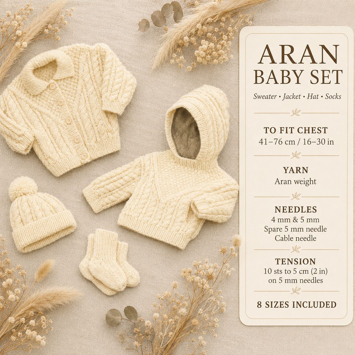 Winter Cable Cardigan - Hooded Jacket -Socks & Bobble hat  Boy- Girl- Knitting Pattern -Aran 10ply 16-30" chest