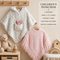 Girl's Easy Hooded or Fringed Poncho- pockets. Knitted in Chunky- Bulky/12ply wool-  1-12 Years.