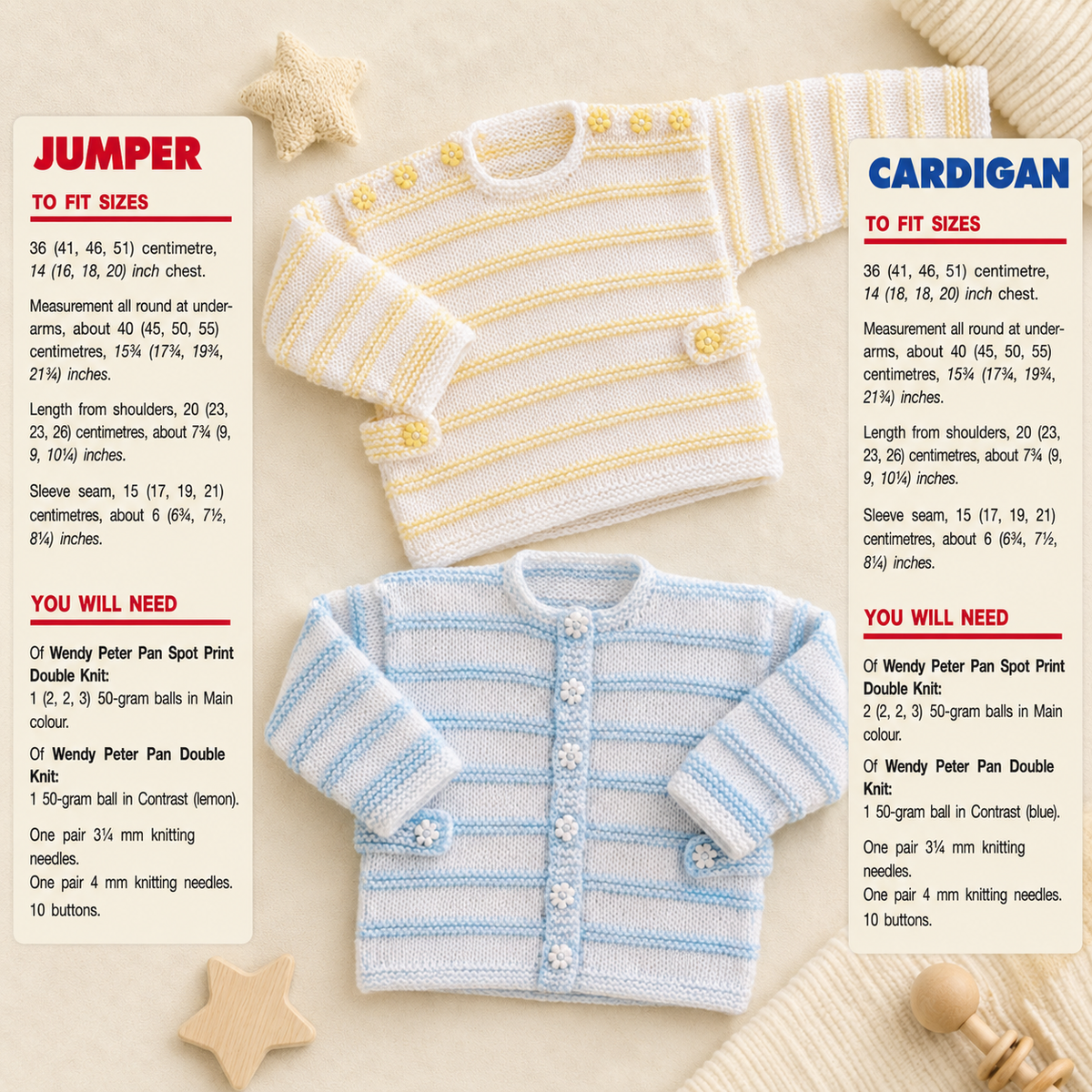 Baby Easy Knit Cardigan & Jumper -Knitting pattern - 16 - 20" -DK - 8Ply Light Worsted  Download PDF- Has Pen Marks be aware before purchase