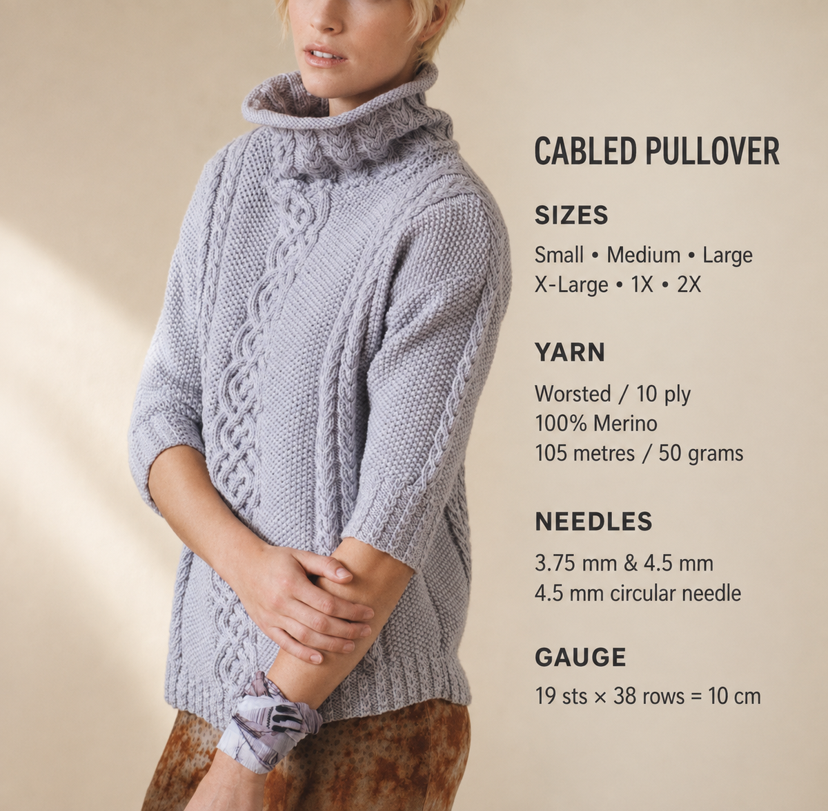 Woman's loose fitting 3/4 sleeved Pullover-Sweater Knitting Pattern Aran 10Ply  Larger sizes 42-59"