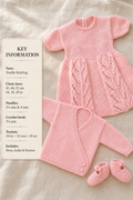 Baby Girl  Toddler Short sleeved Knitted dress, cross over cardigan & Shoes  DK 8 Ply