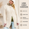 Woman's Long Line Cable Jacket- Long Cardigan- Chunky-12 Ply Bulky Cardigan ~ Quick Knit- fits 32 - 42"