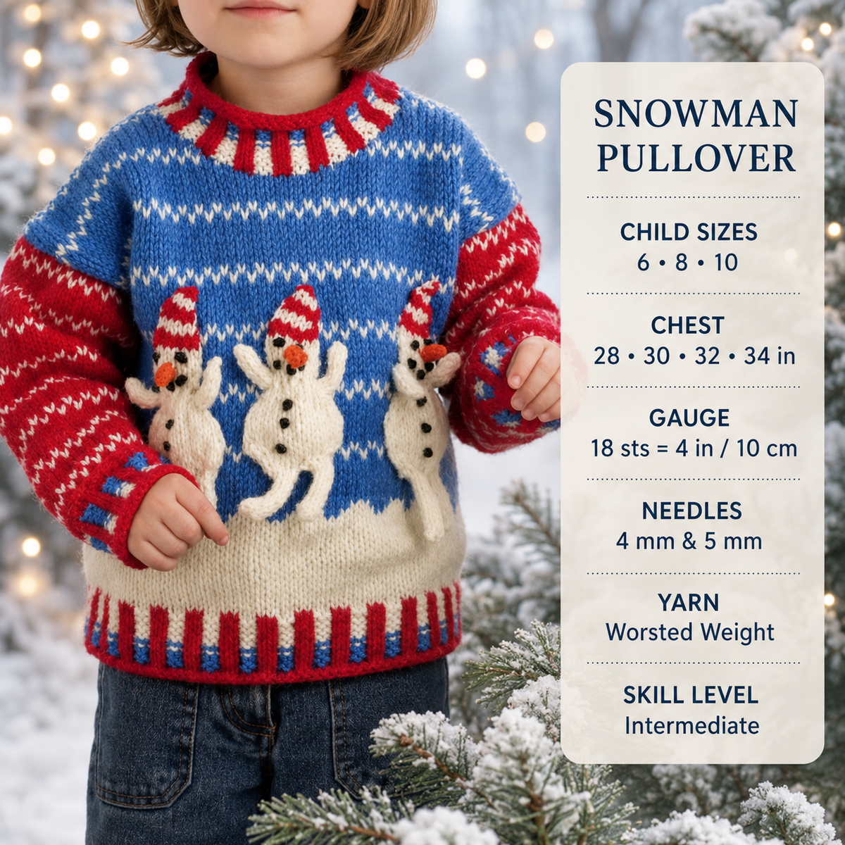 Childs Christmas Snowman Applique Sweater & Ornament Boys Girls 28"-34" ~ 4 - 10 Years ~ Aran 10 Ply Worsted Knitting Pattern pdf Download