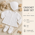 Girl's Baby Toddler Lacy Crochet Long Sleeved Cardigan Jacket Hat Bootees 16- 20" 4Ply Fingering