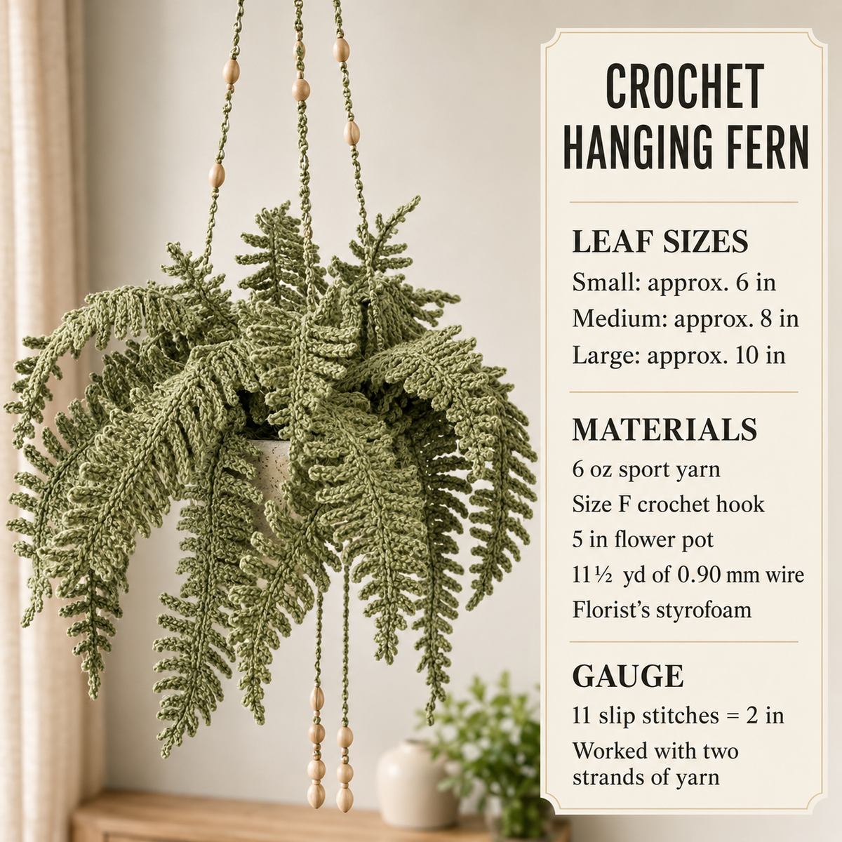 Vintage Fern Crochet Pattern- Realistic Fern Like Hanging Potted House Plant  Worsted wool