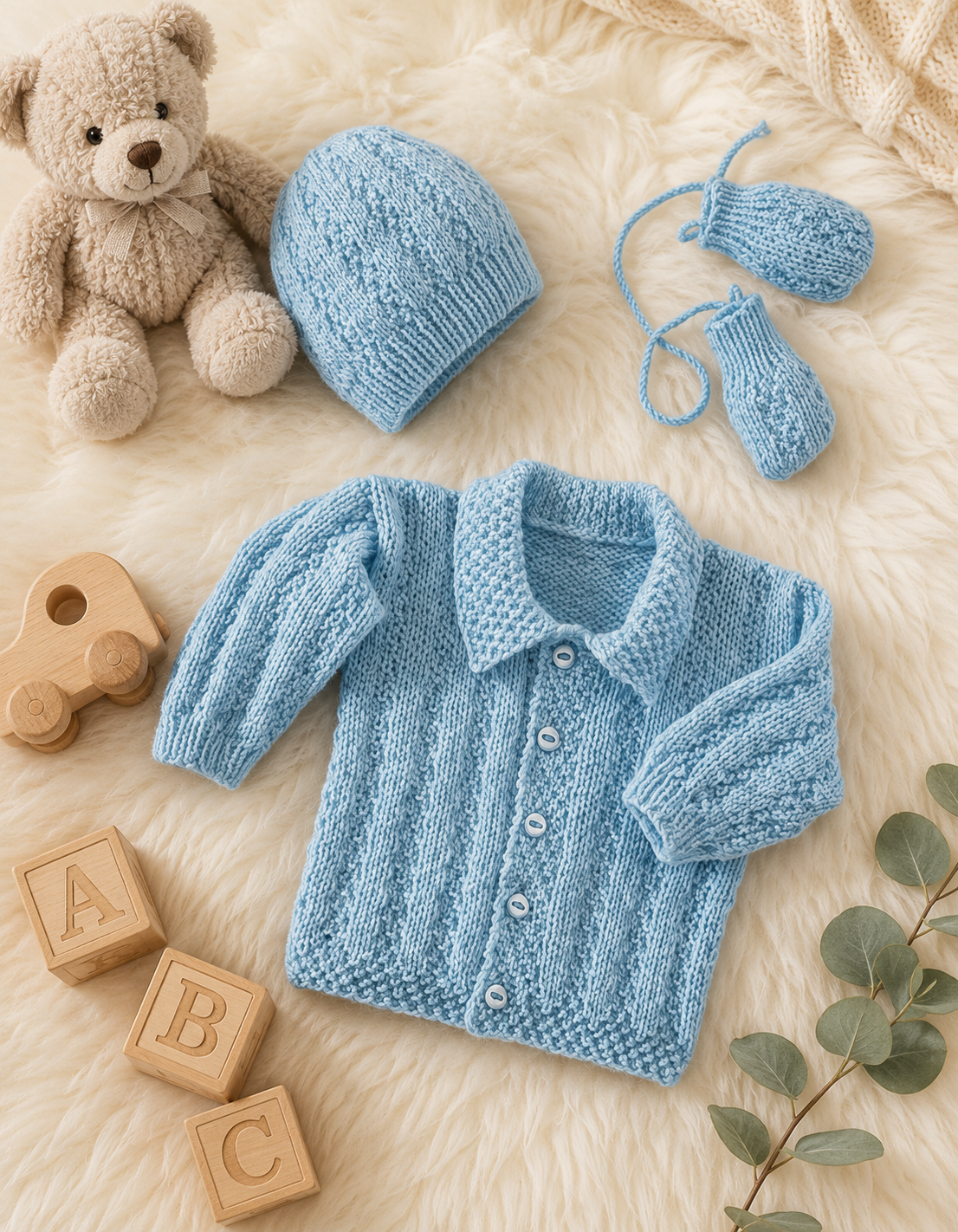 Baby Easy Jacket- Cardigan, hat, mitts  DK-8 Ply Knitting pattern - 16 - 24" chest (0-3 yrs) Knitting Pattern  Download PDF