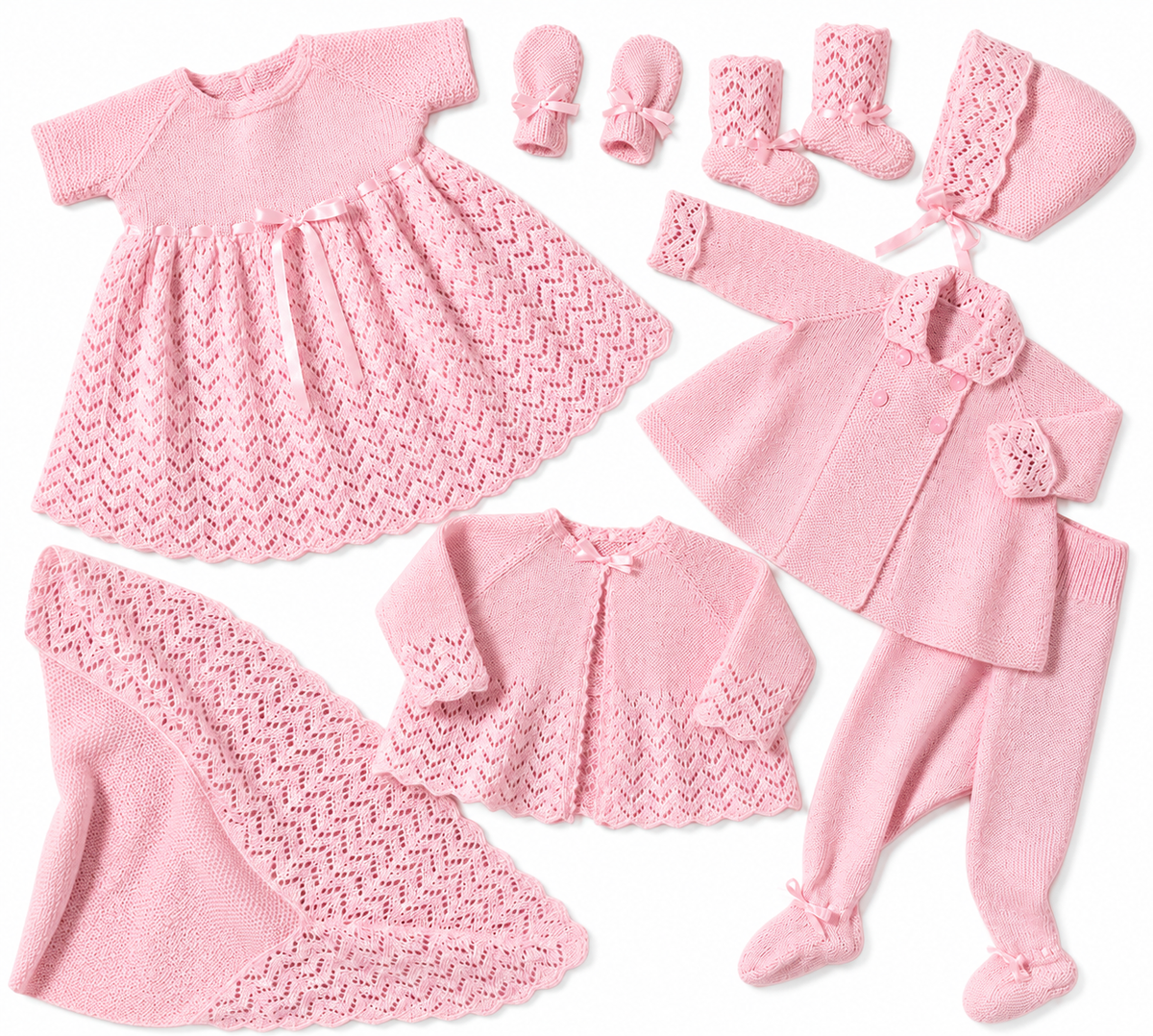Baby Christening Set Knitting Pattern – vintage Layette  3 ply fingering heirloom Knit