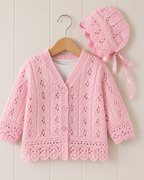 Baby Girls Lacy Cardigan and Bonnet Knitting Pattern (Newborn-6 yrs) – DK 8ply PDF
