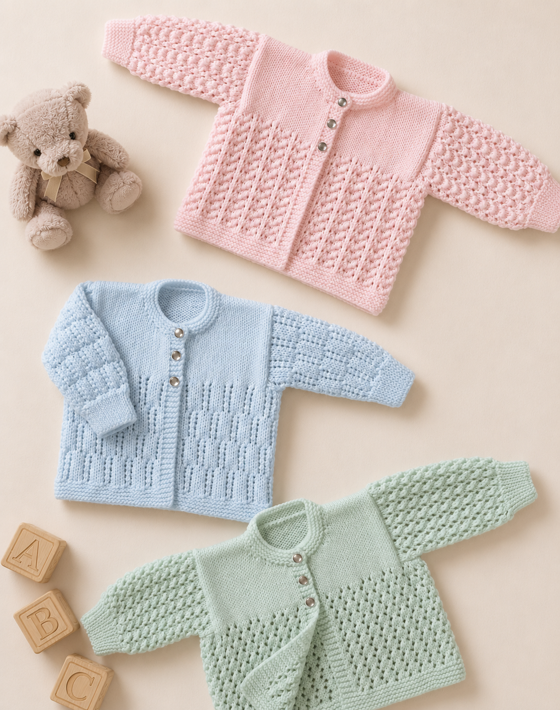 Baby Matinee Coat Knitting Pattern 3 Designs DK 4 Ply Premature–2 Years PDF