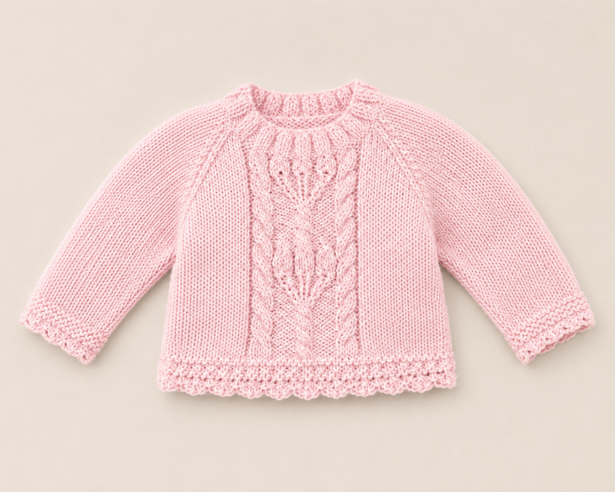 Girl's Lacy Crew Neck sweater with Flower design Knitting Pattern - DK ( 8 ply ) Light Worsted 16- 22" Instant Download Knitting pattern PDF