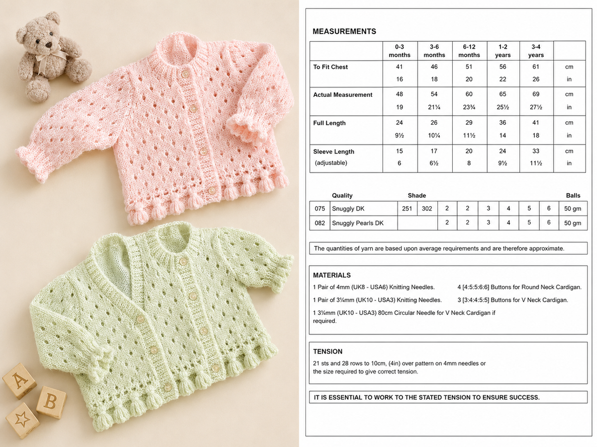 Baby Child Cardigans Knitting Pattern DK 0–6 Years PDF