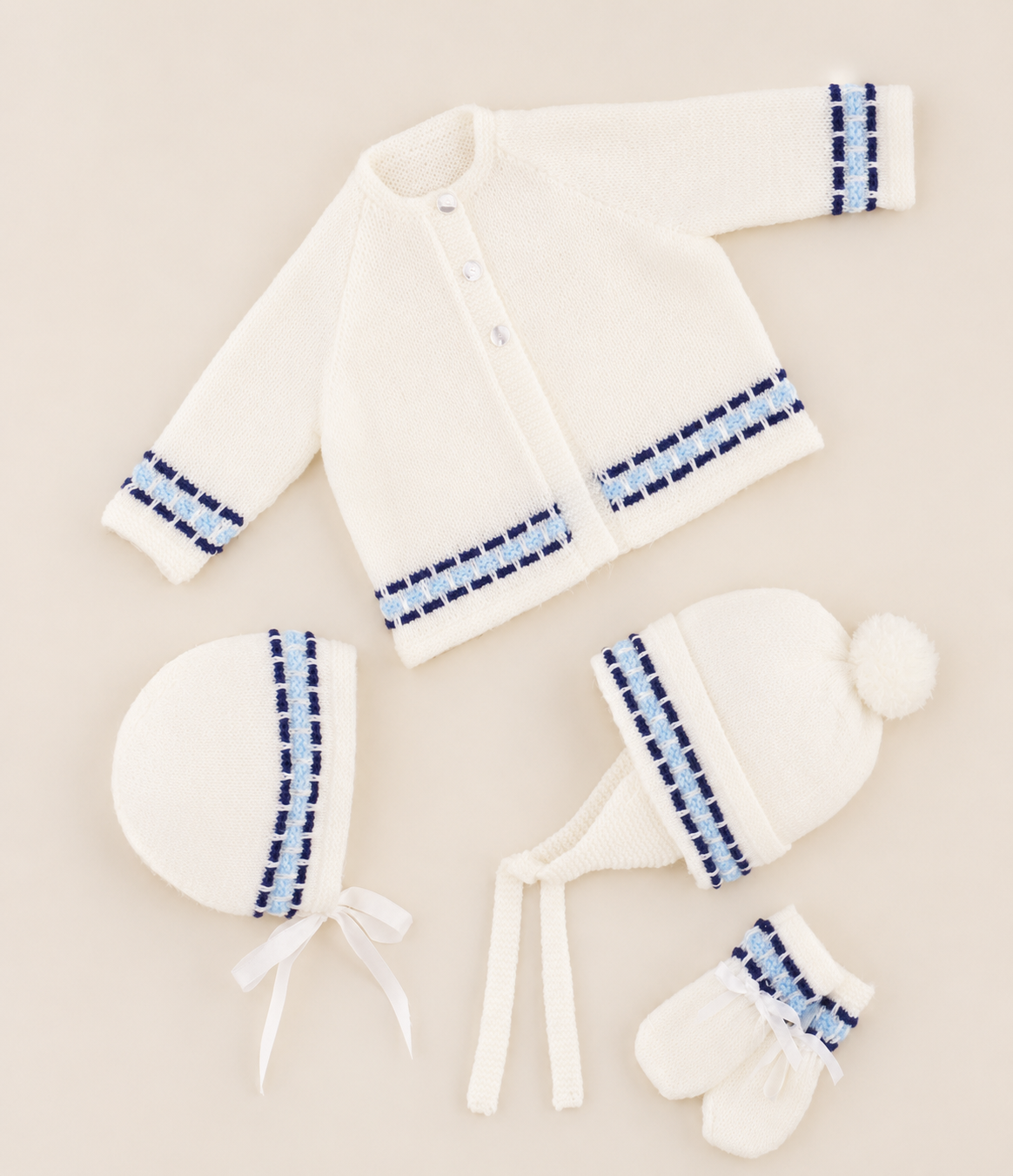 Baby Easy knit Patterned Jacket Cardigan Hat- Helmet and mitts in 4Ply Fingering wool=  Download PDF Knitting pattern 18" - 20"