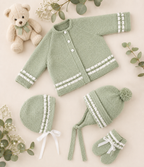 Baby Easy knit Patterned Jacket Cardigan Hat- Helmet and mitts in 4Ply Fingering wool=  Download PDF Knitting pattern 18" - 20"